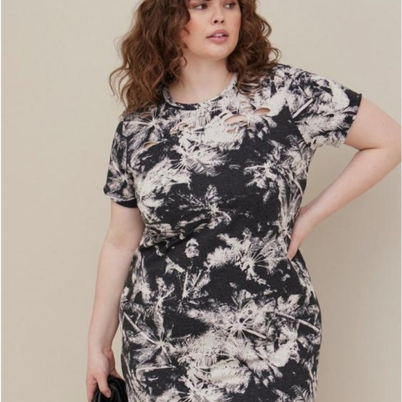 LoveSick Destructed Midi Dress - Cotton Palms Black - Picture 3 of 5